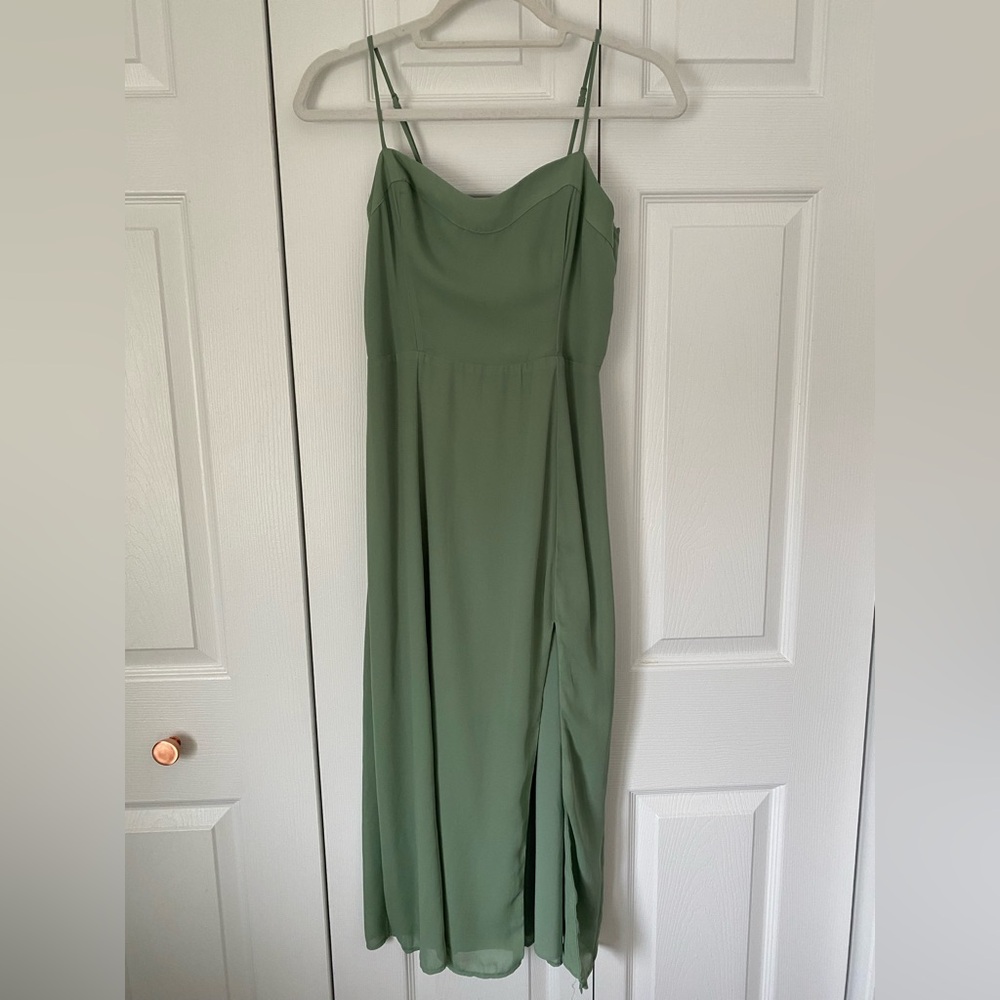 Abercrombie & Fitch High Slit Midi Dress Green Petite Small